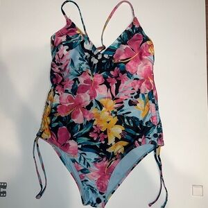 BCBG Girls Floral One-Piece Swimsuit in Pink, Yellow & Teal